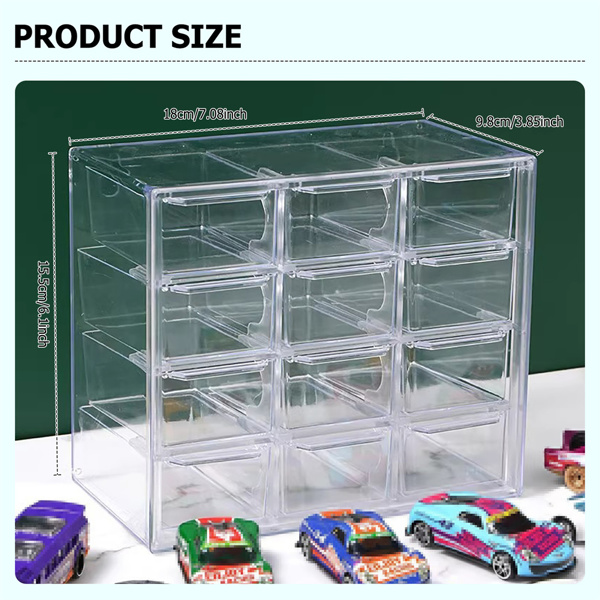 Clear Acrylic Display Case Storage Box Hold 12 Toy Cars For 1/64 Scale Model Car-3