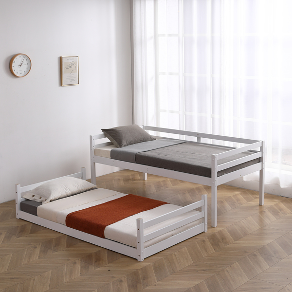FCH Short-Legged Double-Layer Head And Tail Cross Brace Guardrail Straight Ladder Twin Pine Can Be Split Into a Single-Layer Bed Wooden Bed White-54