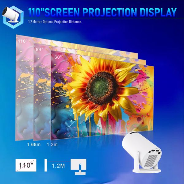 迷你投影仪，支持4K 1080P便携式投影仪，双频WIFI6 5G无线5.2蓝牙Android 11200 ANSI流明，180°可旋转，自动梯形校正，35英寸-130英寸屏幕视频投影仪-10