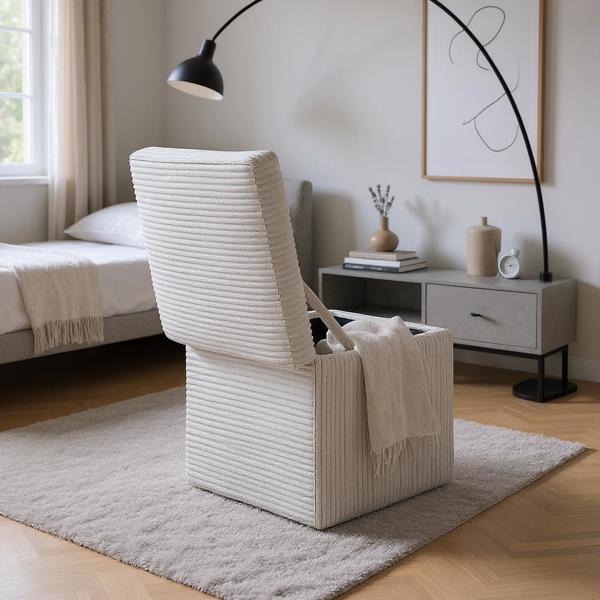 Light Gray Corduroy Storage Ottoman with Rubber Feet – Compact Soft Cube Seat, 42×42×44cm-5