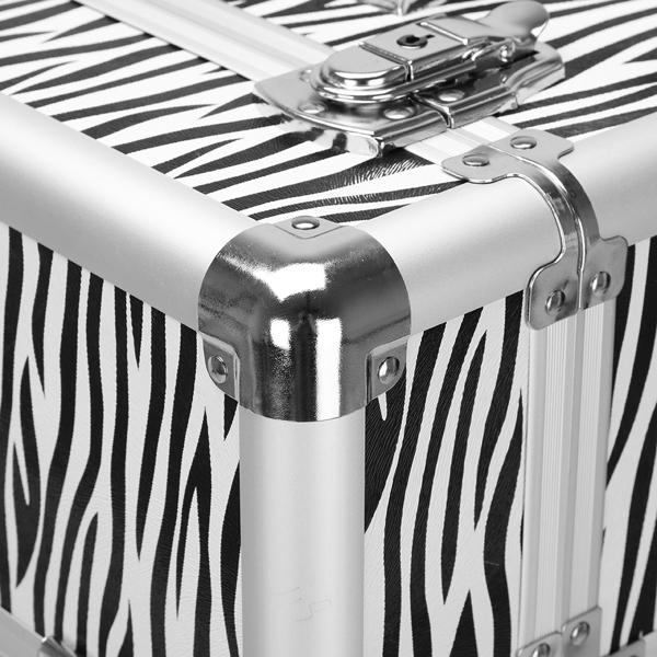 3 in 1 Aluminum Cosmetic Makeup Case Tattoo Box White Zebra Print-21
