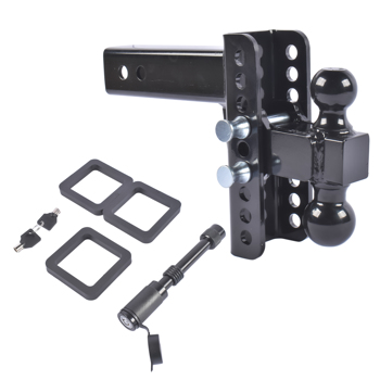 Adjustable Trailer Hitch Fits 2.5" Receiver 6-Inch Drop/Rise 2" & 2-5/16" Ball 22000 LBS GTW with Anti-Theft Pin