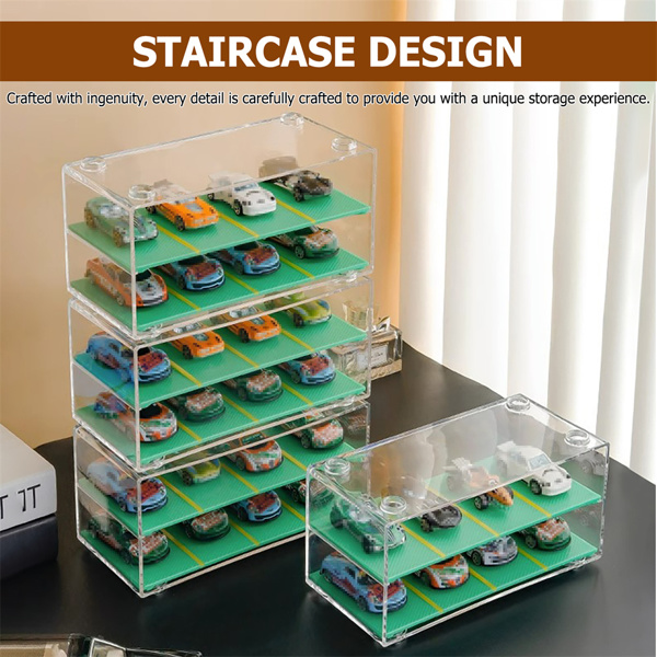 Clear Acrylic Display Case 2-Layer w/Parking Space For 1/64 Scale Toy Model Cars-8