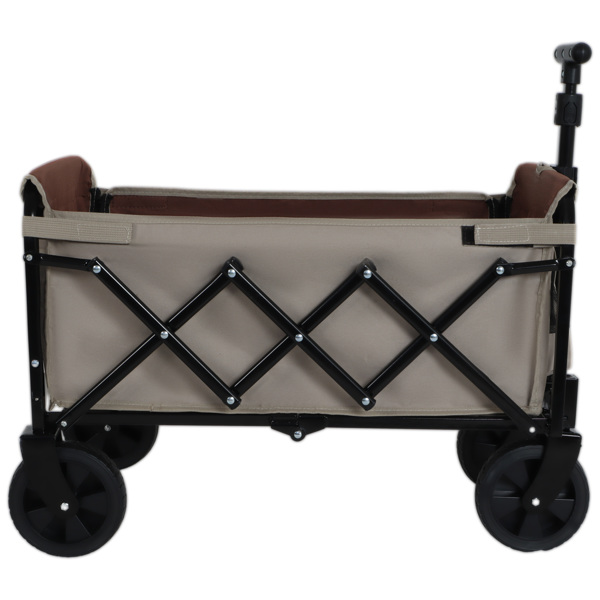 All-in-One Convertible Folding Camping Wagon Cart: Bench Seat, Storage Compartment & Included Dog Tether, Beige/Brown -23