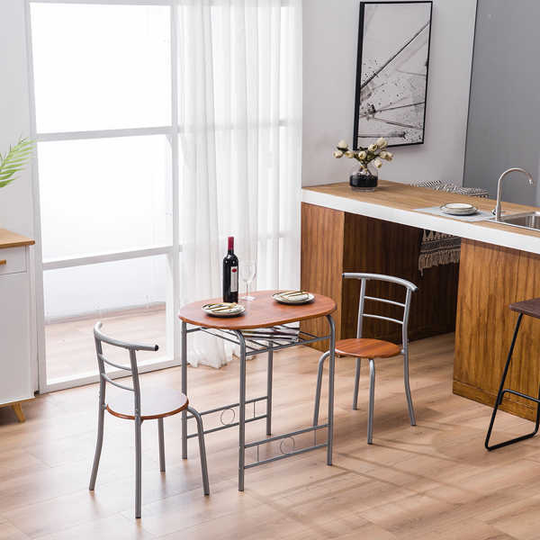 【Replace 35204938】Brown Wood Grain PVC Breakfast Table (One Table and Two Chairs)-27
