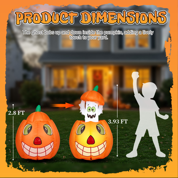 2.8 FT Halloween Inflatables Animated Pumpkin Ghost, Outdoor Decorations Blow Up Yard Decor with Built-in LEDs for Indoor Party Garden Lawn Decor-10