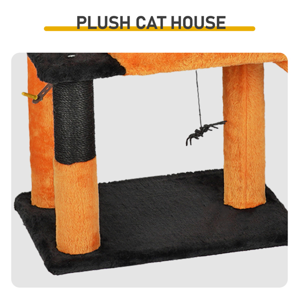 39.4" Halloween Cat Tree, Cat Tower Cat Tree for Indoor Cats with Spacious Cat Condo, Sisal Scratching Posts, Hanging Toys, Orange & Black-14