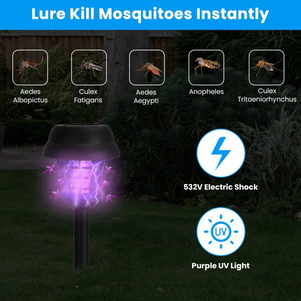 Outdoor Solar Bug Elimination Torches (Set of 4) – UV Light & White Light,  532 V Grid, IPX Waterproof, Easy-Install Lawn Stakes for Yard, Camping, Picnic-3