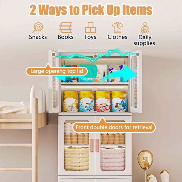 Tall Bathroom Storage Cabinet with Doors and Wheel, Narrow Bathroom Organizer Movable Freestanding Storage Cabinet with Adjustable Shelves for Small Space-2