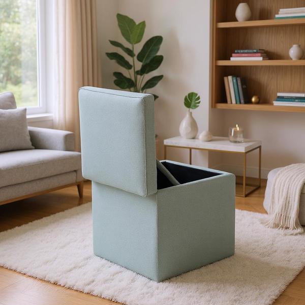 Gray Linen-Textured Storage Ottoman with Black Rubber Feet – Compact Square Seat with Hidden Storage, 42×42×44cm-5