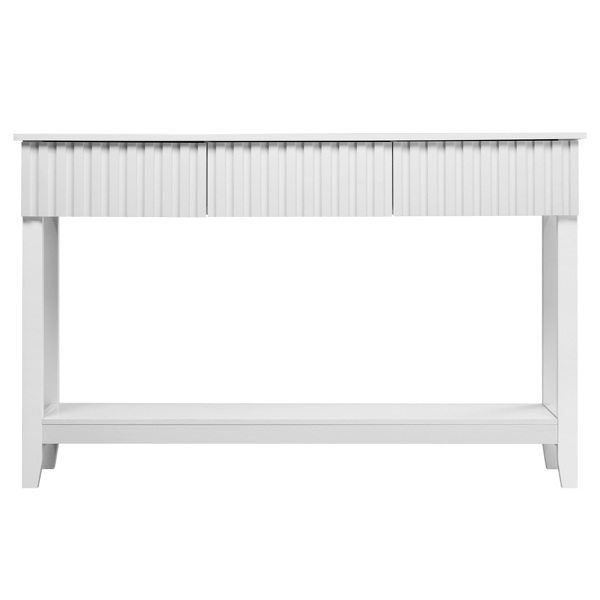 Modern Console Table with 3 Drawers and Open Storage Shelf, Entryway Table Narrow Long Sofa Table Hallway Foyer Table Behind Couch Table, White-1