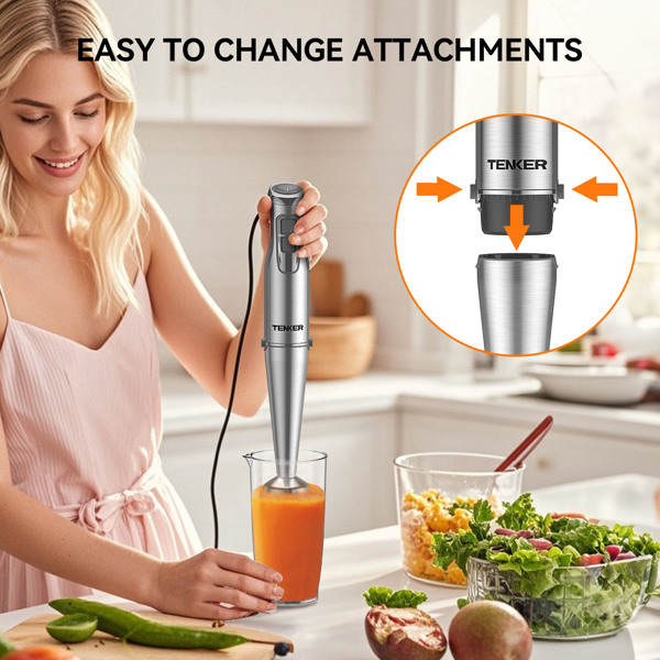 （Amazon has banned sales, no work during the weekend.）1000W Immersion Hand Blender, Stainless Steel Stick Blender with 12-Speed&Turbo Mode, 5-in-1 Handheld Blender with Chopper, Whisk and Frother -7