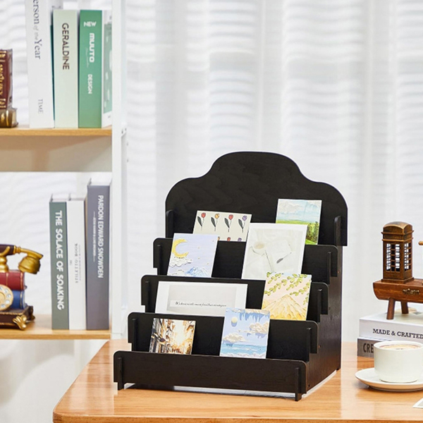 Card Tiered Wooden Display Stand for Postcard Brochure Photos Sticker Holder-2