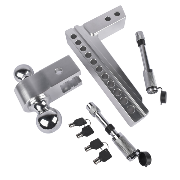 Adjustable Trailer Hitch Fits 2" Receiver, 10" Drop/Rise 12500 LBS GTW 2" & 2-5/16" Dual Ball with Locks-7