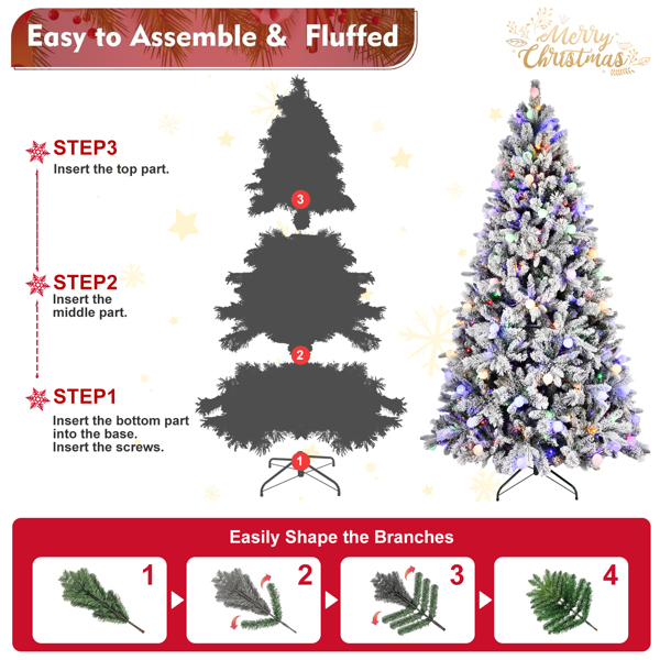 Artificial 7.5ft Flock Christmas Tree with 1523PE/PVC Mixed Branch Tips,Hinged Premium & Foldable Base for Indoor Holiday Decorating-4