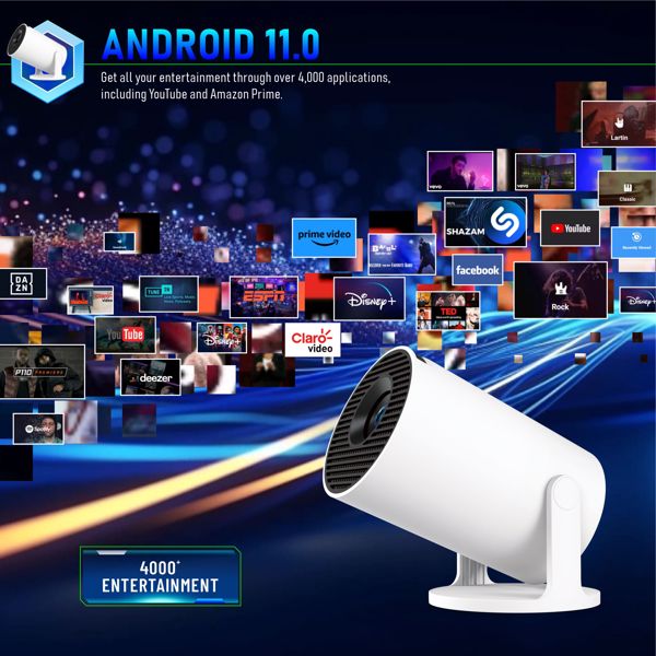 迷你投影仪，支持4K 1080P便携式投影仪，双频WIFI6 5G无线5.2蓝牙Android 11200 ANSI流明，180°可旋转，自动梯形校正，35英寸-130英寸屏幕视频投影仪-7