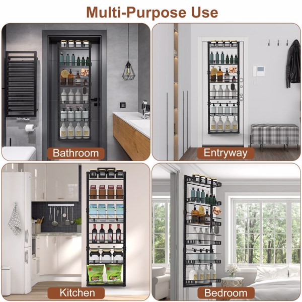 6-Tier Over the Door Pantry Organizer, Large Metal Door Spice Rack, Hanging Heavy-Duty Pantry Door Storage Shelf  10LBS Loading Easy Install Behind Door Storagefor Kitchen and Bathroom, Black-3
