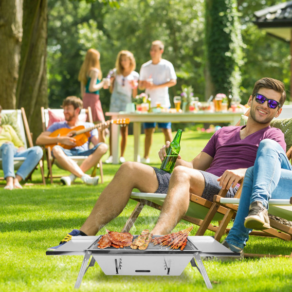 Foldable Charcoal BBQ Grill Stainless Steel Grill Net Easy Setup Portable Tabletop Barbecue Grill for Camping Picnic Outdoor Party Backyard-13