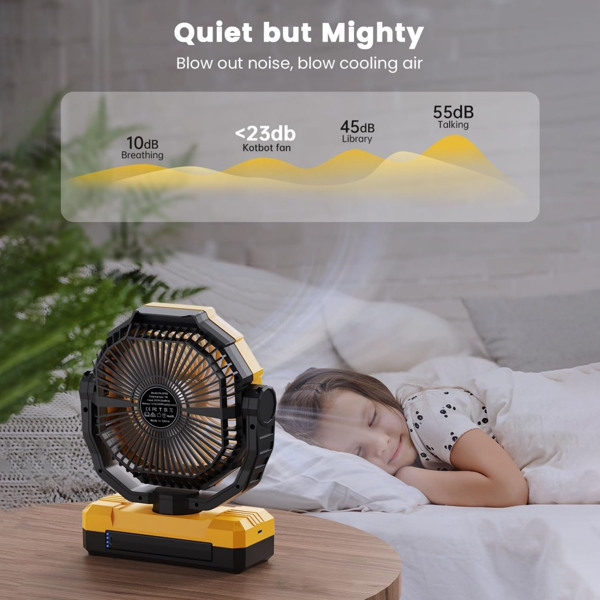 24000mAh Camping fan Rechargeable Battery Operated Fan 9inch 4 Speeds Usb Table fan Yellow-6