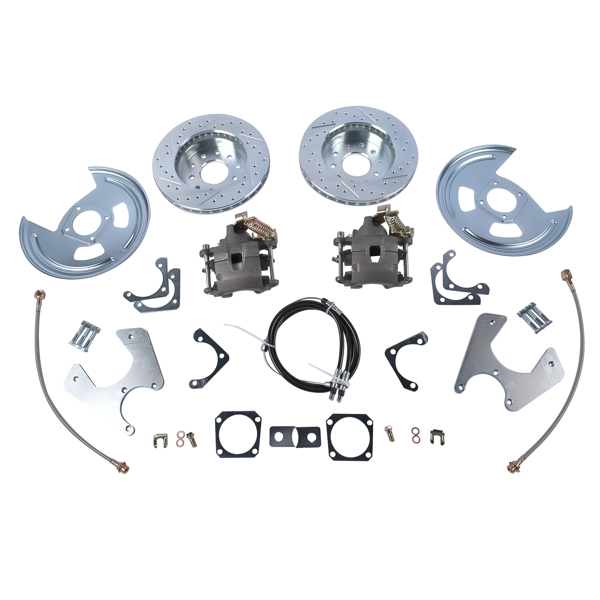 Fit for Chevy Camaro Pontiac Firebird (Staggered Shocks) Rear Disc Brake Conversion With Cross Drilled & Slotted Rotors With Parking Brake 1970-1981-5
