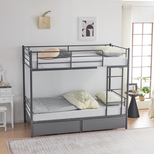 【Replace 95275916】Twin Over Twin Convertible Bunk Bed with 2 Storage Drawers, Metal Bunk Bed Can be Divided Into Two Daybeds, Grey-7