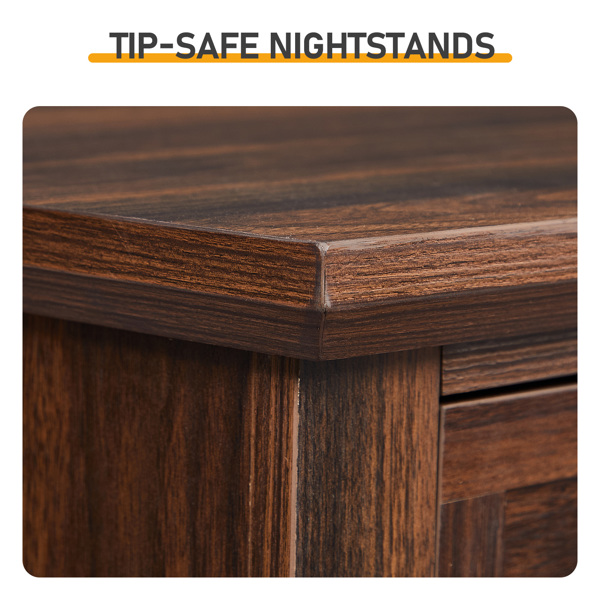 Brown P2 particle board with 3D paper + solid wood legs 63*44.5*68.5CM three drawers bedside table 1pcs-20