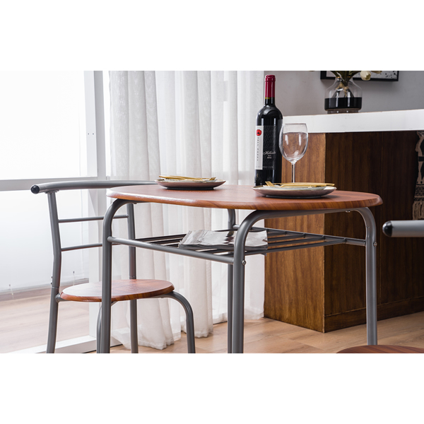 【Replace 35204938】Brown Wood Grain PVC Breakfast Table (One Table and Two Chairs)-37