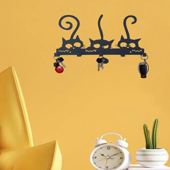 Rustic - Style Wall - Mounted Black Metal Key and Coat Holder with Hooks, Perfect for Hanging Coats, Hats, and Apparel, Utility Hooks.