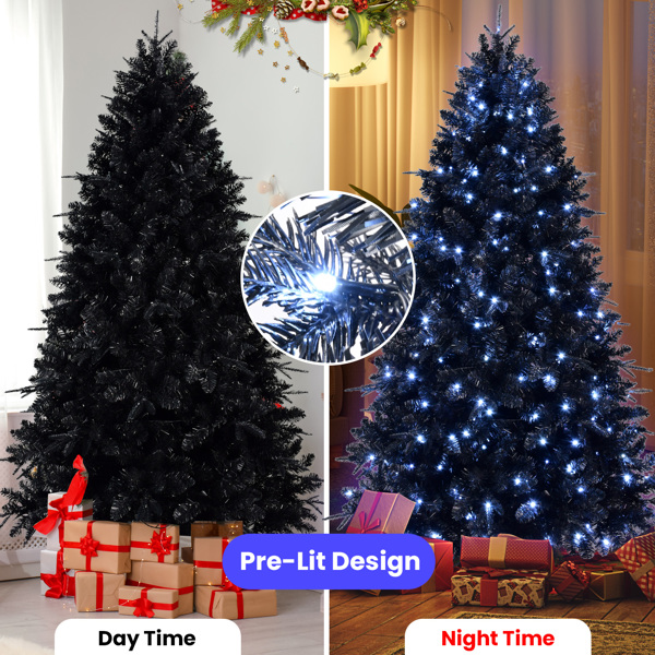Artificial 4ft Black LED-lit Christmas Tree with 666PE/PVC Mixed Branch Tips,Hinged Premium & Foldable Base for Indoor Holiday Decorating-3