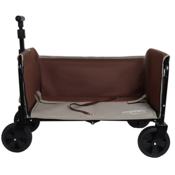All-in-One Convertible Folding Camping Wagon Cart: Bench Seat, Storage Compartment & Included Dog Tether, Beige/Brown -19