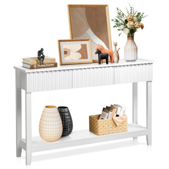 Modern Console Table with 3 Drawers and Open Storage Shelf, Entryway Table Narrow Long Sofa Table Hallway Foyer Table Behind Couch Table, White