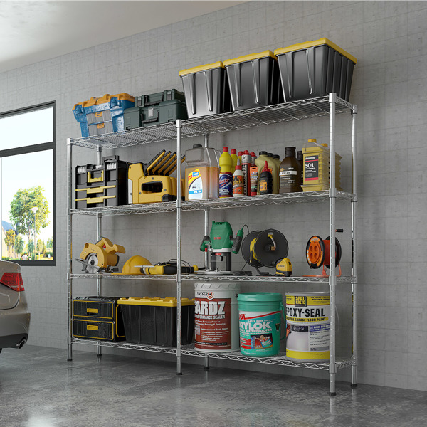 58''W  Adjustable  Storage Shelves 1200LBS  NSF  Wire Shelving Unit 4 Tier Metal Shelving for Storage Rack Shelves for Storage Heavy Duty Garage Shelf Pantry Shelves Kitchen Shelving,  58''W*59.06''H*-17