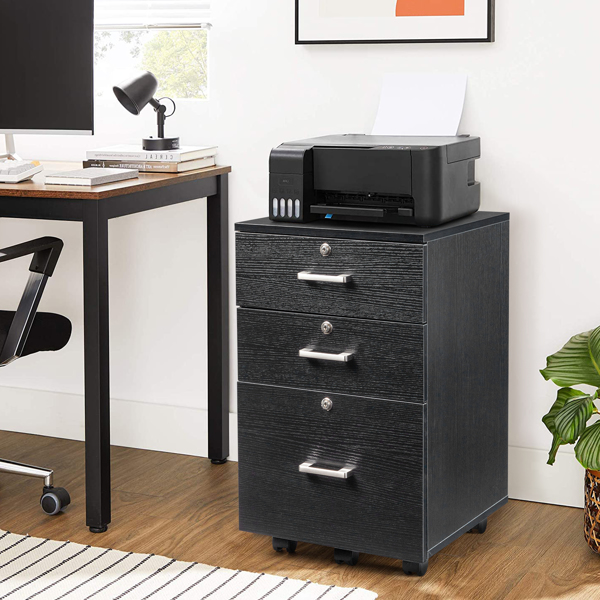 Black Wood Grain Density Board Three Drawers Wooden Filing Cabinet-10