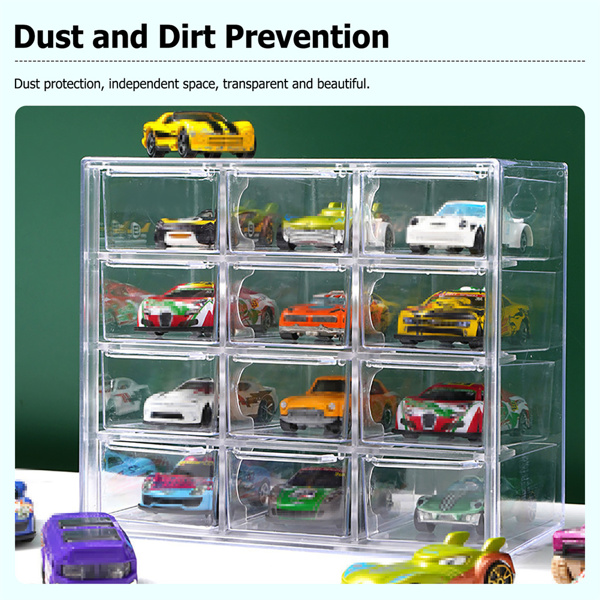 Clear Acrylic Display Case Storage Box Hold 12 Toy Cars For 1/64 Scale Model Car-9