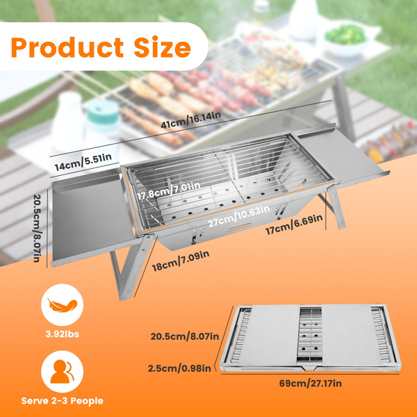 Foldable Charcoal BBQ Grill Stainless Steel Grill Net Easy Setup Portable Tabletop Barbecue Grill for Camping Picnic Outdoor Party Backyard-6