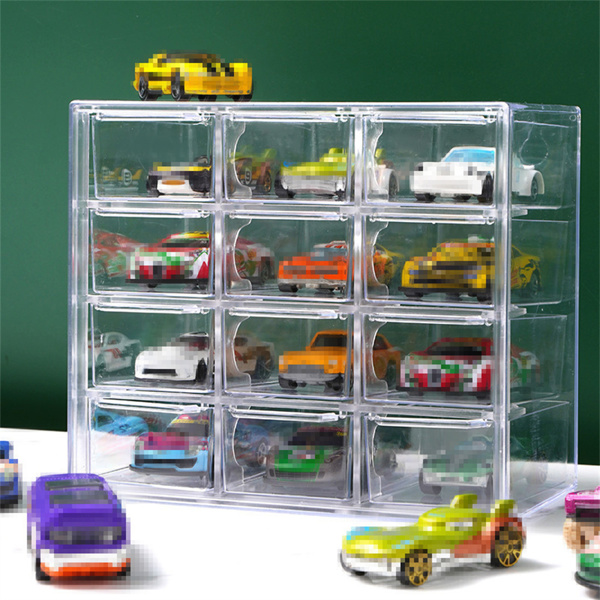 Clear Acrylic Display Case Storage Box Hold 12 Toy Cars For 1/64 Scale Model Car-14