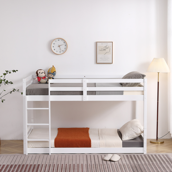 FCH Short-Legged Double-Layer Head And Tail Cross Brace Guardrail Straight Ladder Twin Pine Can Be Split Into a Single-Layer Bed Wooden Bed White-28
