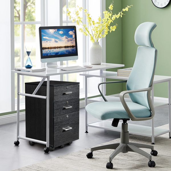 Black Wood Grain Density Board Three Drawers Wooden Filing Cabinet-11