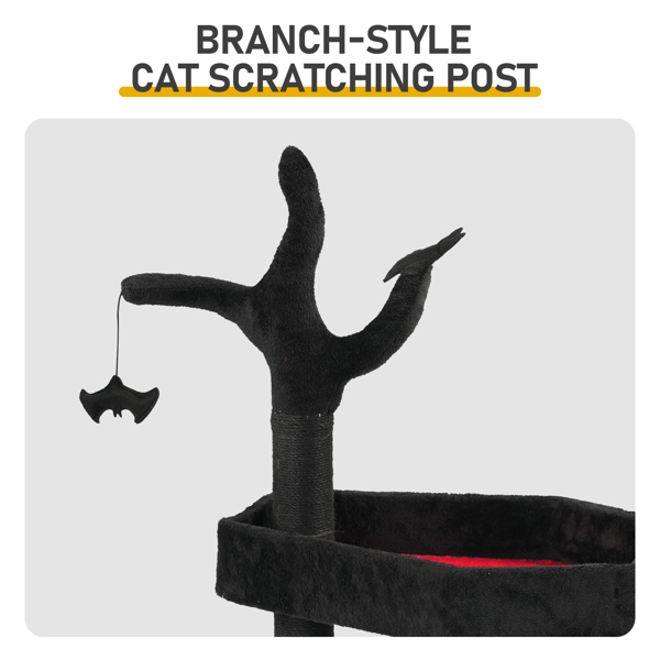 44.5" Heavy Duty Gothic Cat Tree Large Cat Tower Cat Tree for Indoor Cats Spacious Cat Condo Coffin for Large Cats Scratching Posts Hanging Ball Pet Activities Platform Cat Furniture-15