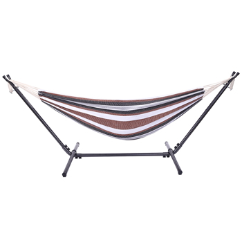 Professional Black & Silver Flowers Hammock Stand with Polyester Coffee Stripe Hammock
