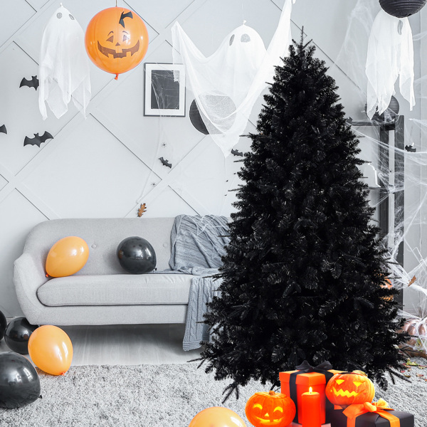 Artificial 7.5ft Black LED-lit Christmas Tree with 2156PE/PVC Mixed Branch Tips,Hinged Premium & Foldable Base for Indoor Holiday Decorating-9