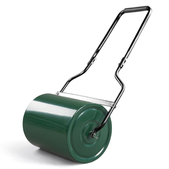 16in Heavy Duty Steel Lawn Roller, Garden Roller Can Be Filled with Water or Sand, Hand Roller with U-shaped Handle, Green & Black