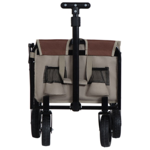 All-in-One Convertible Folding Camping Wagon Cart: Bench Seat, Storage Compartment & Included Dog Tether, Beige/Brown -22