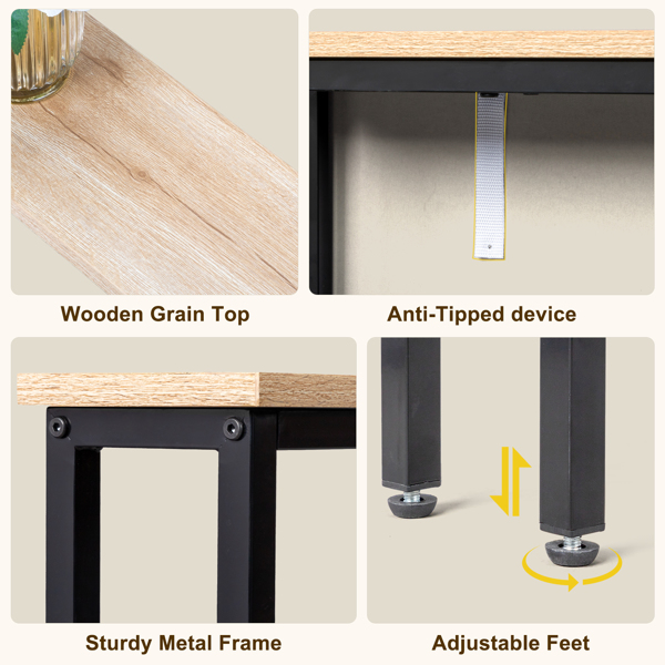 39.4" Narrow Console Sofa Table with Power Outlets and USB Ports, Skinny Couch Table with Metal Frame and Charge Station with 4.9ft Extension Cord, Oak-13