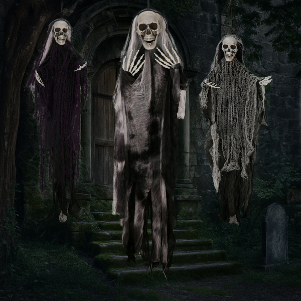3 Pack Hanging Halloween Skeleton Ghosts Decorations, Grim Reapers for Best Halloween Outdoor Decorations-7