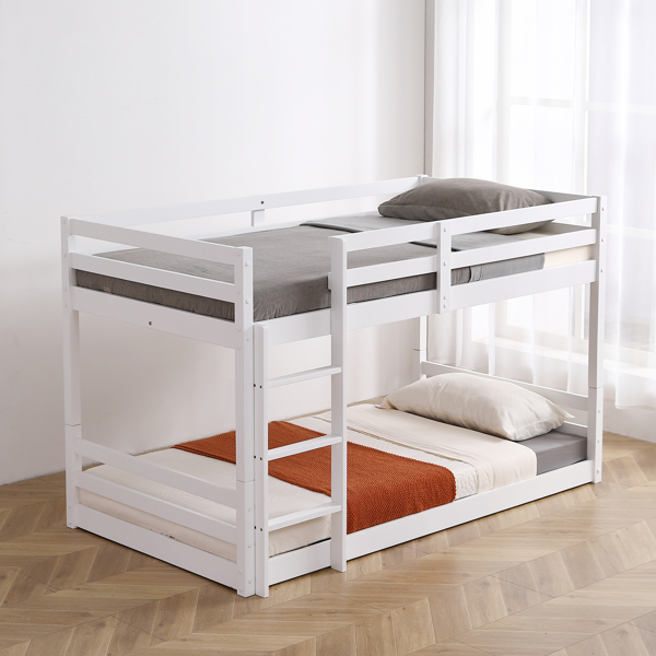 FCH Short-Legged Double-Layer Head And Tail Cross Brace Guardrail Straight Ladder Twin Pine Can Be Split Into a Single-Layer Bed Wooden Bed White-26