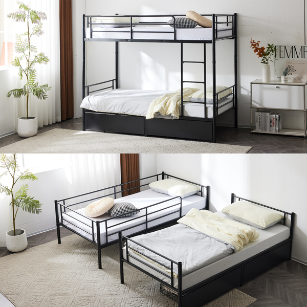 【Replace 53243394】Twin Over Twin Convertible Bunk Bed with 2 Storage Drawers, Metal Bunk Bed Can be Divided Into Two Daybeds, Black-6