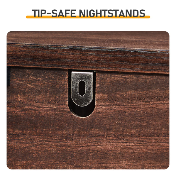 Brown P2 density board + solid wood veneer frame 75*40*61CM two drawers with upper compartment bedside table mid-century modern-21