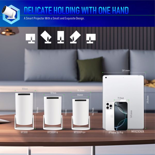 迷你投影仪，支持4K 1080P便携式投影仪，双频WIFI6 5G无线5.2蓝牙Android 11200 ANSI流明，180°可旋转，自动梯形校正，35英寸-130英寸屏幕视频投影仪-17