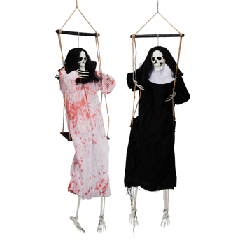 Outdoor Halloween Decorations 2 Packs Hanging Ghosts Decor with Lighted Up Eyes and Horror Scream, 3ft Scary Grim Reaper Swinging Ghost Flying for Yard Patio Lawn Garden